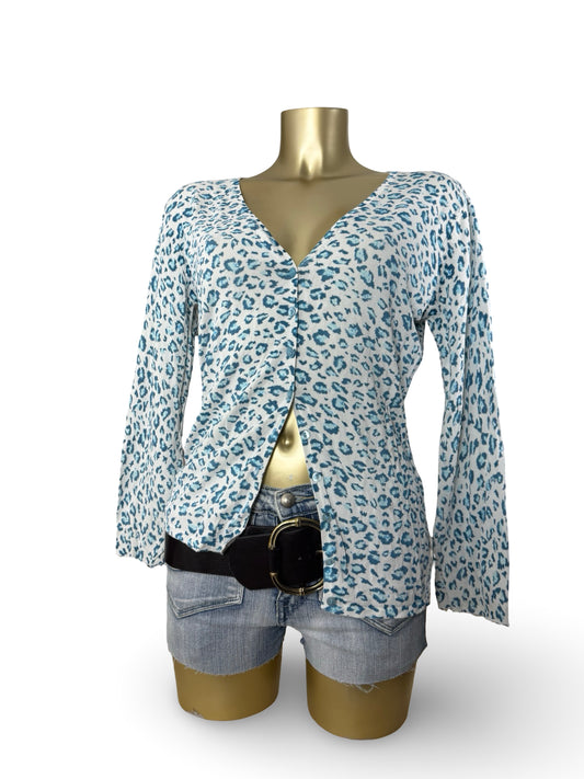 White & blue panther print cardigan jumper (XL)