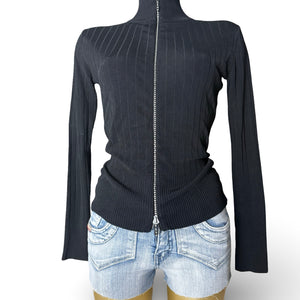 Black zip up rhinestones tight fit cardigan jumper (M/L)