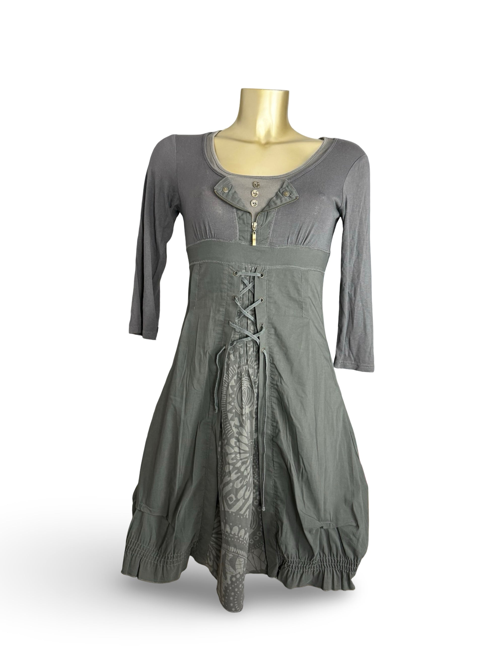 Khaki lace up mini dress (S/M)