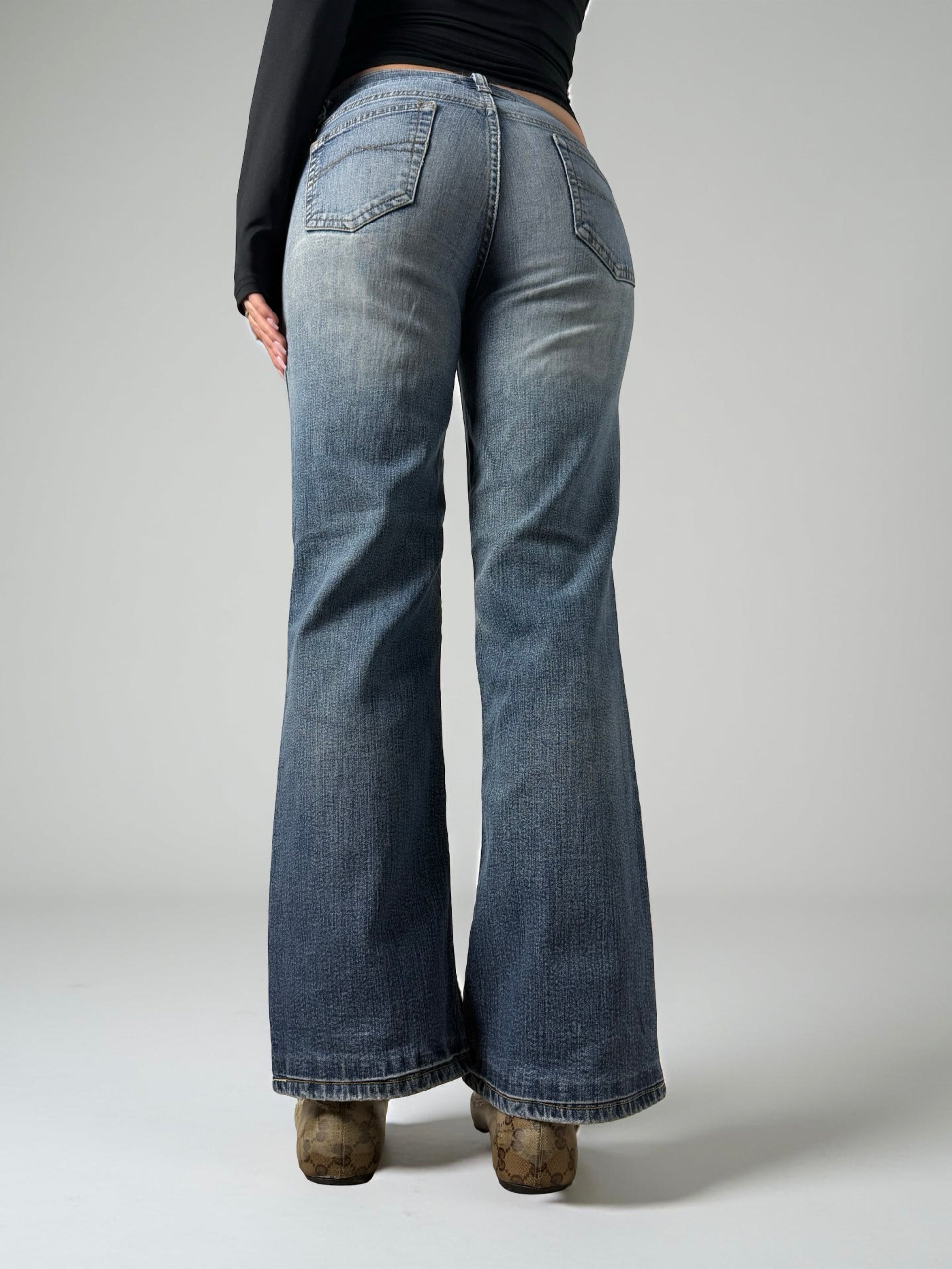 Blue low rise flared pants (S)