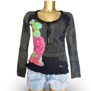 Black graphic long sleeves top (S/M)