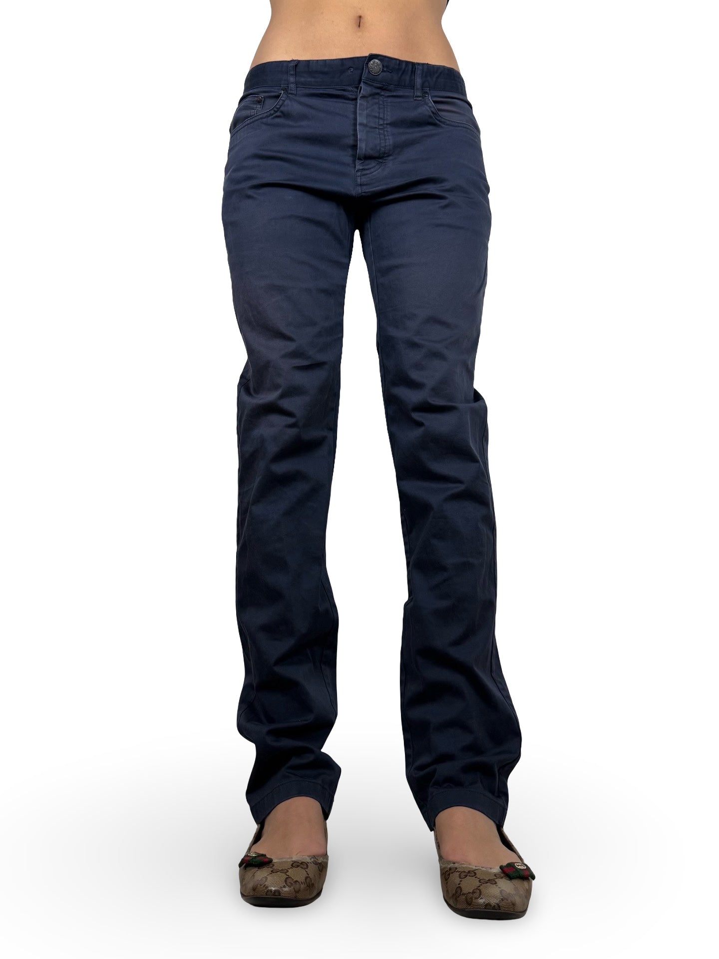 Navy cotton low waist baggy pants (M)