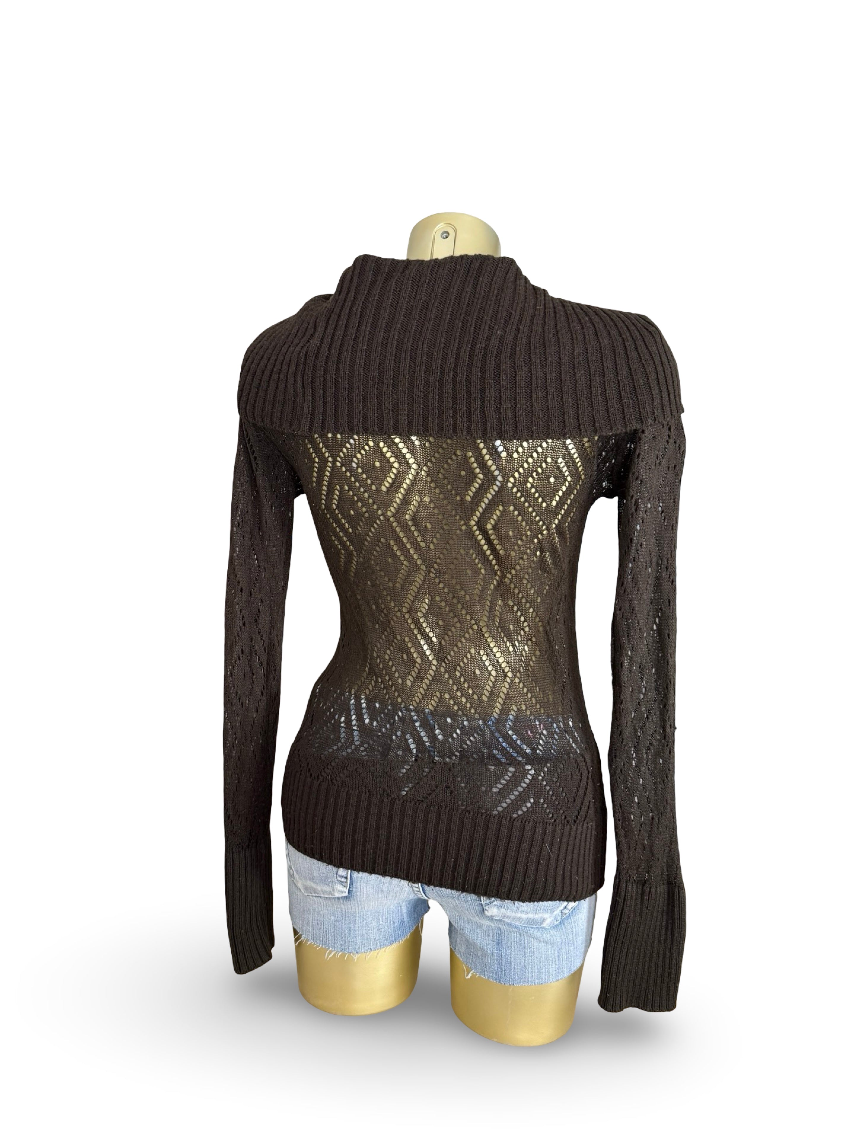 Brown crochet turtleneck jumper (S/M)