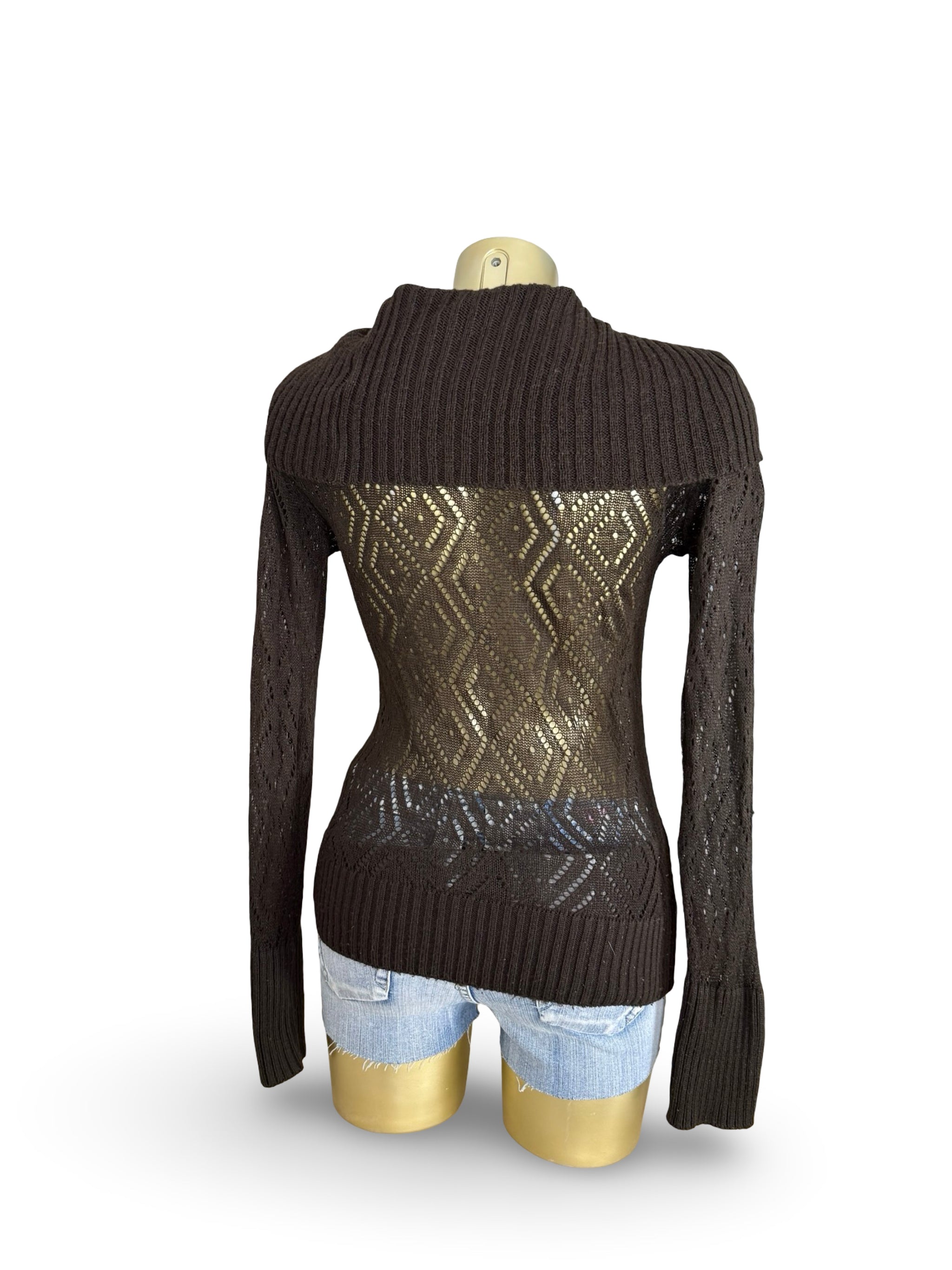 Brown crochet turtleneck jumper (S/M)