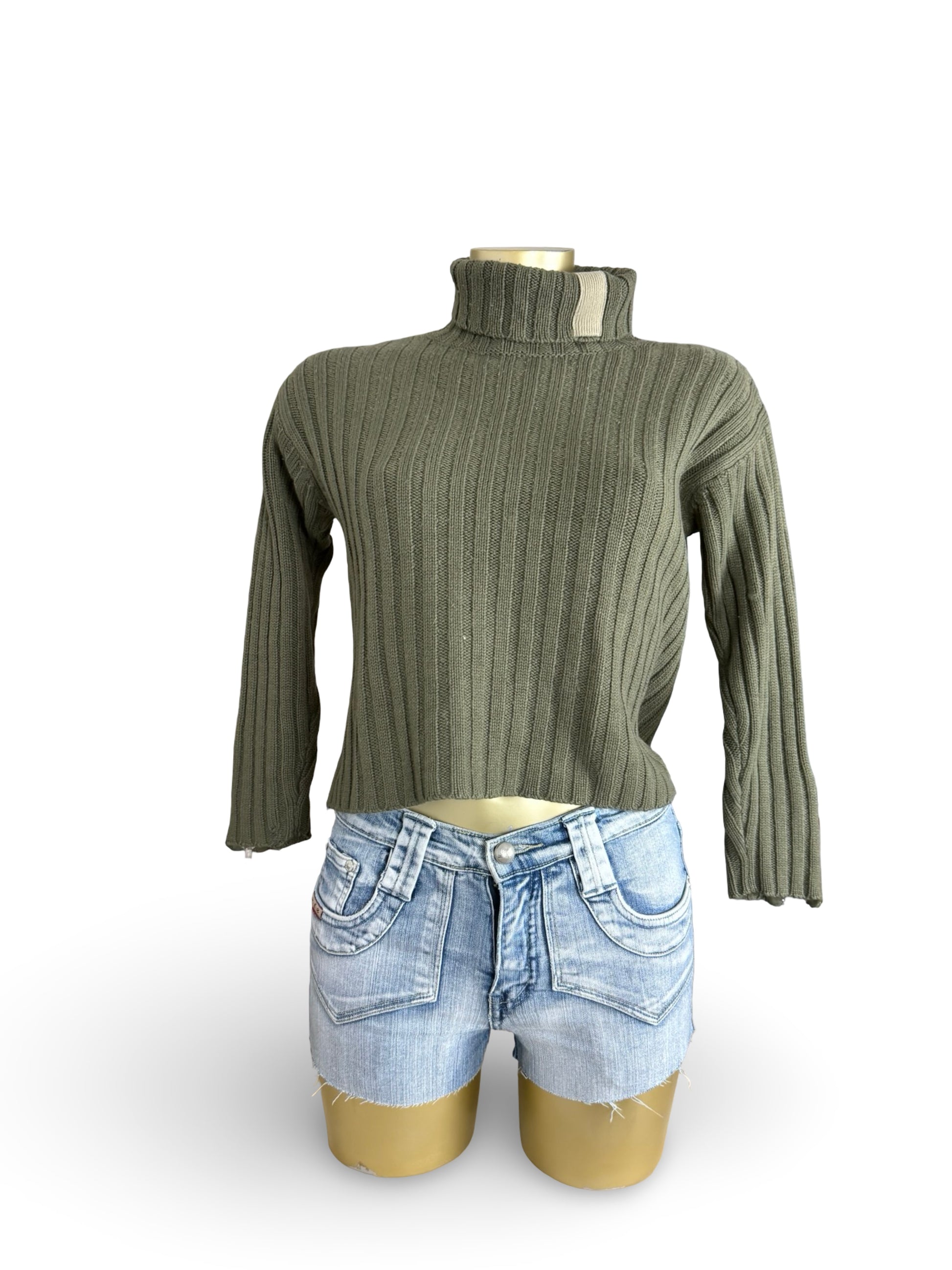 Khaki ribbed cotton jumper (S)