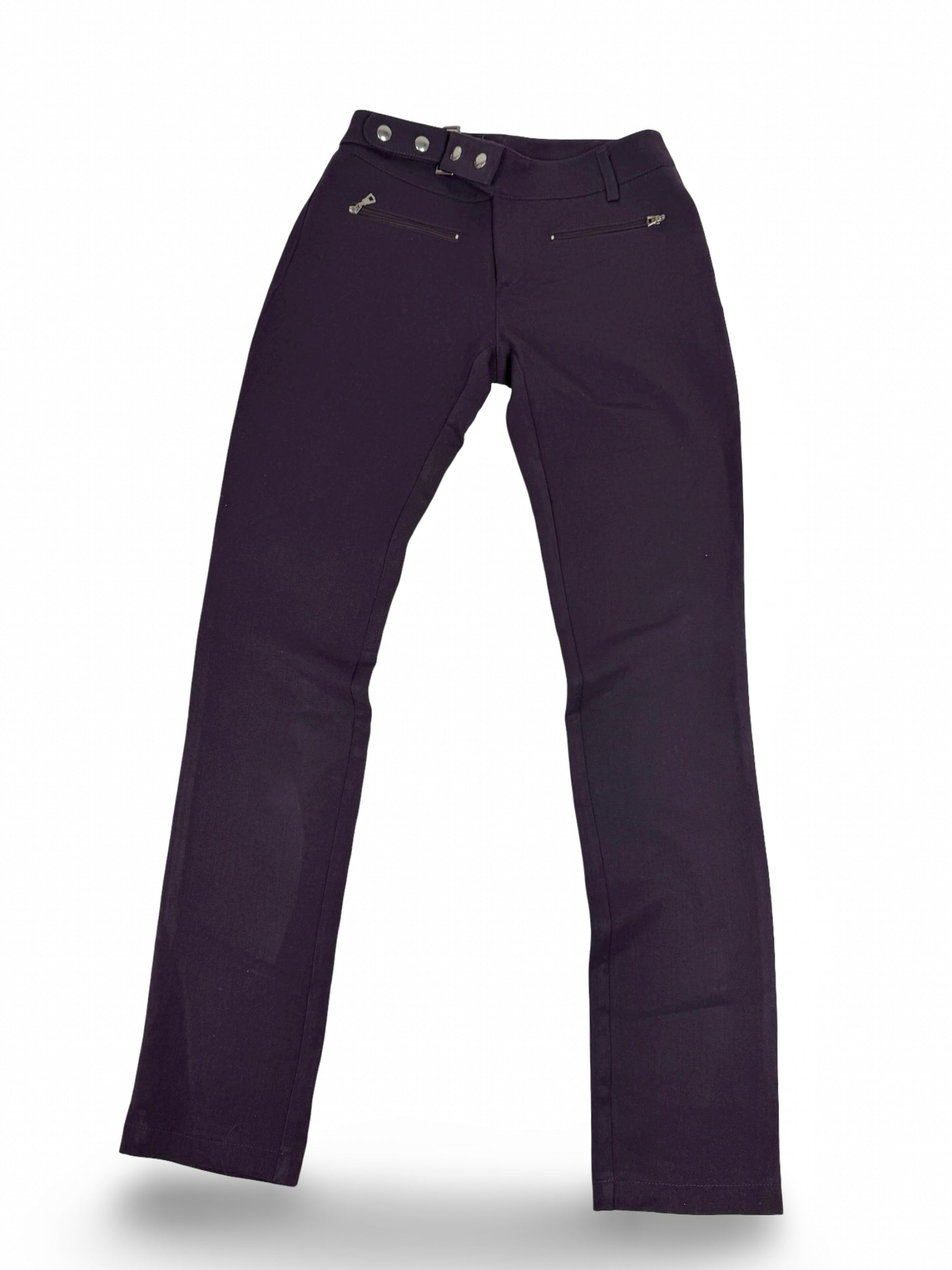 Purple stretchy low mid rise skinny belt pants (XS)
