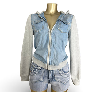 Grey denim hooded  zip up jacket (M)