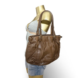 Brown real leather besace shoulder bag