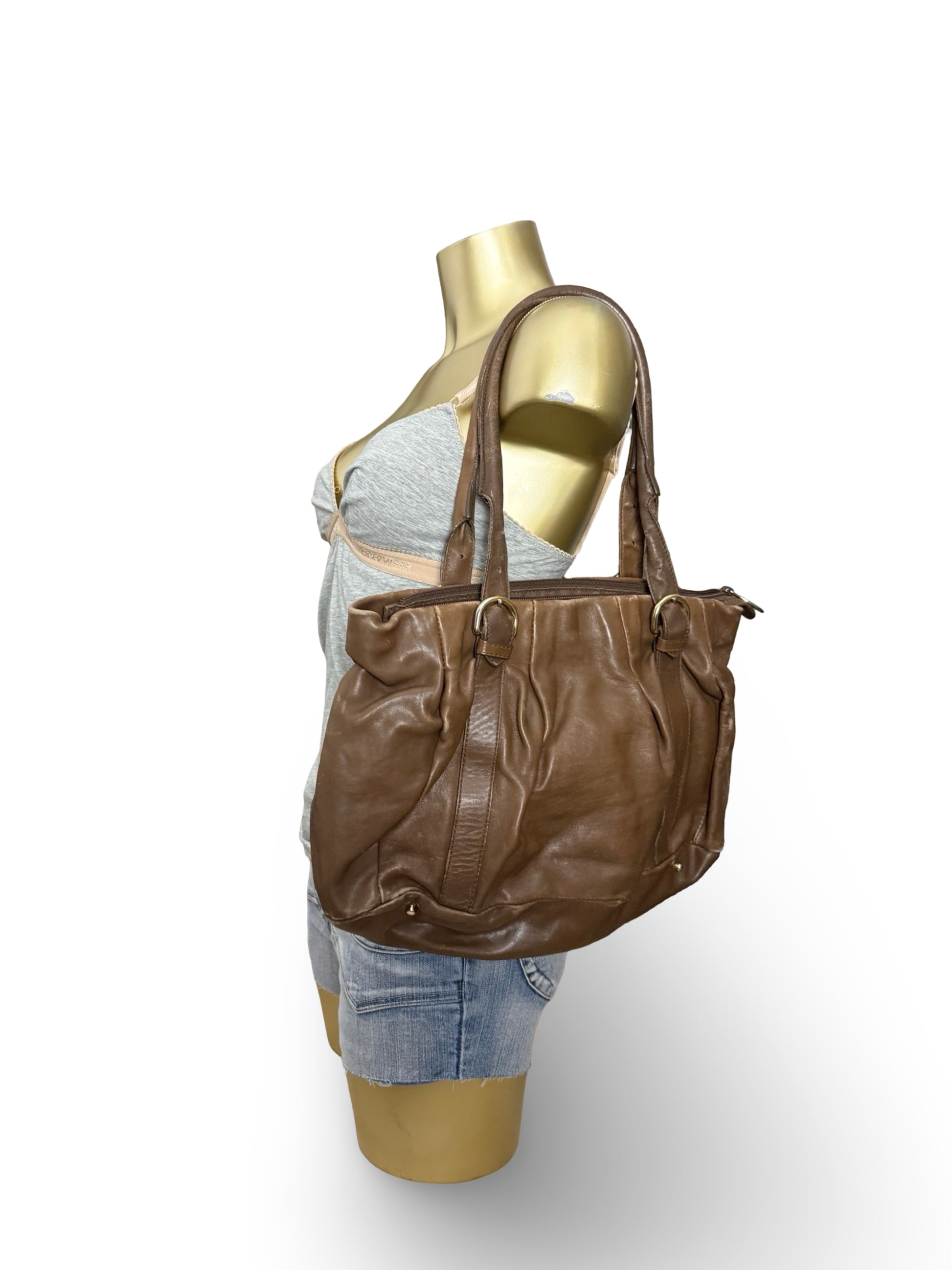 Brown real leather besace shoulder bag