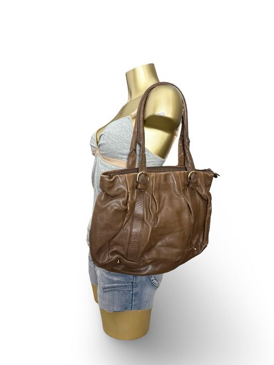 Brown real leather besace shoulder bag