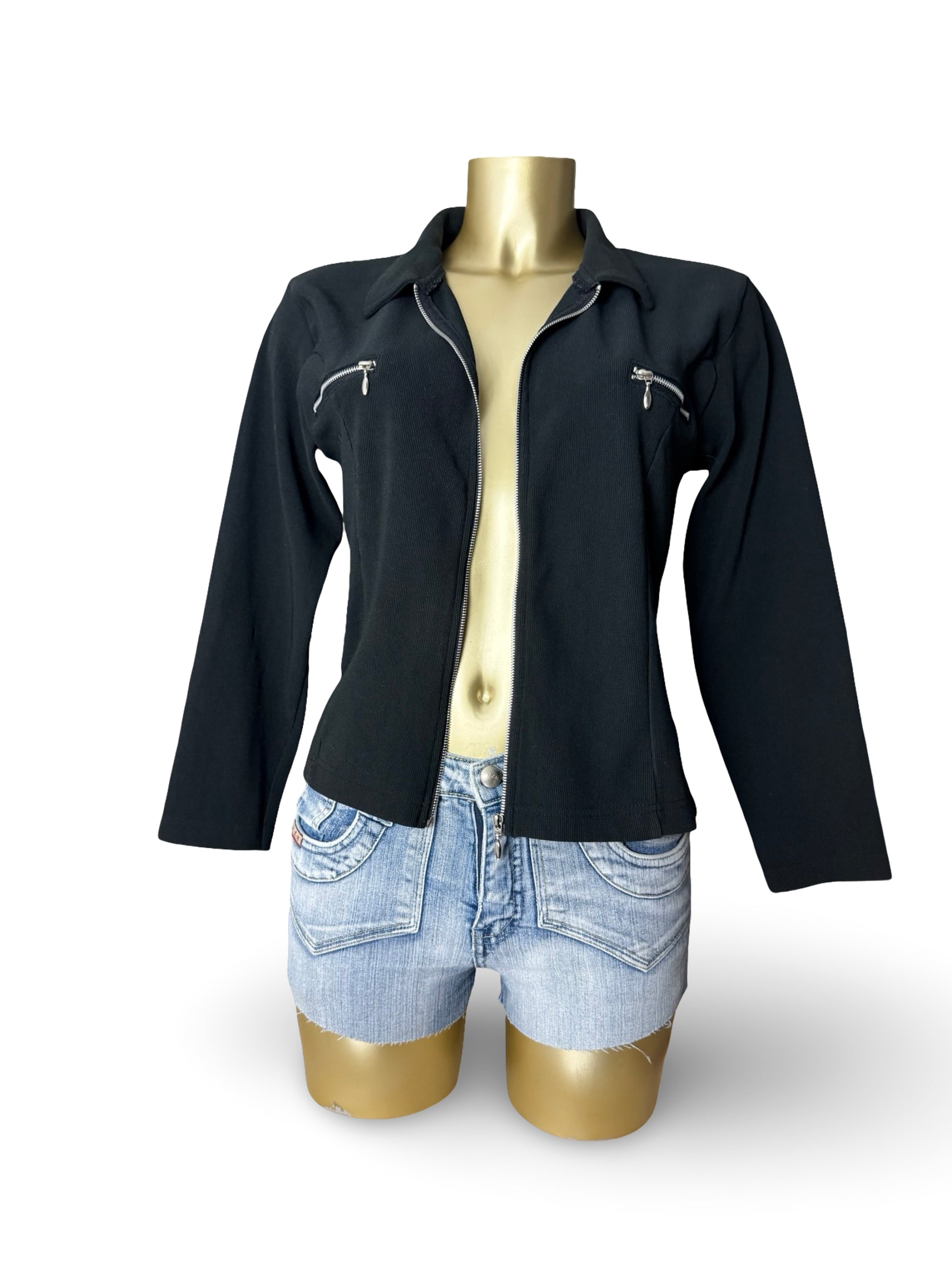 Black zip up cotton biker jacket (M/L)