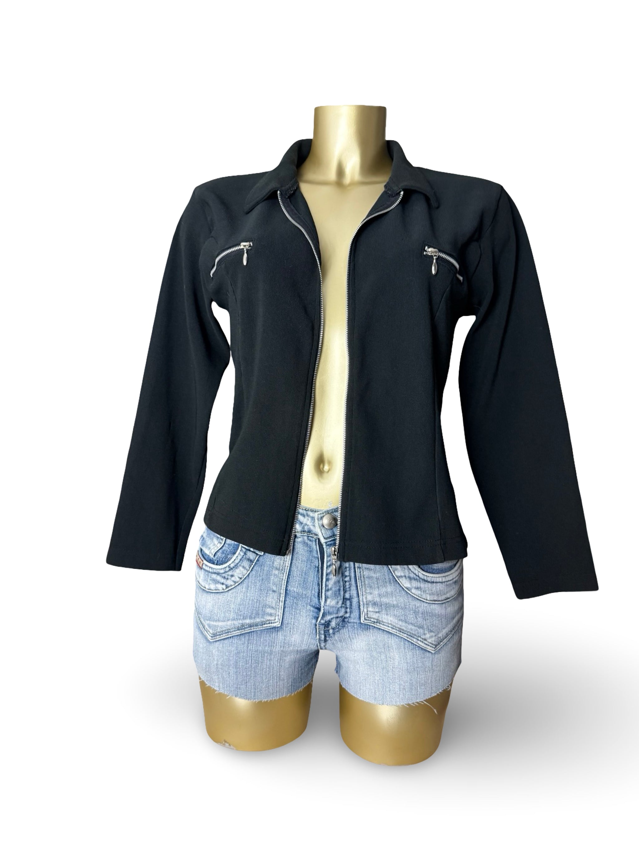 Black zip up cotton biker jacket (M/L)