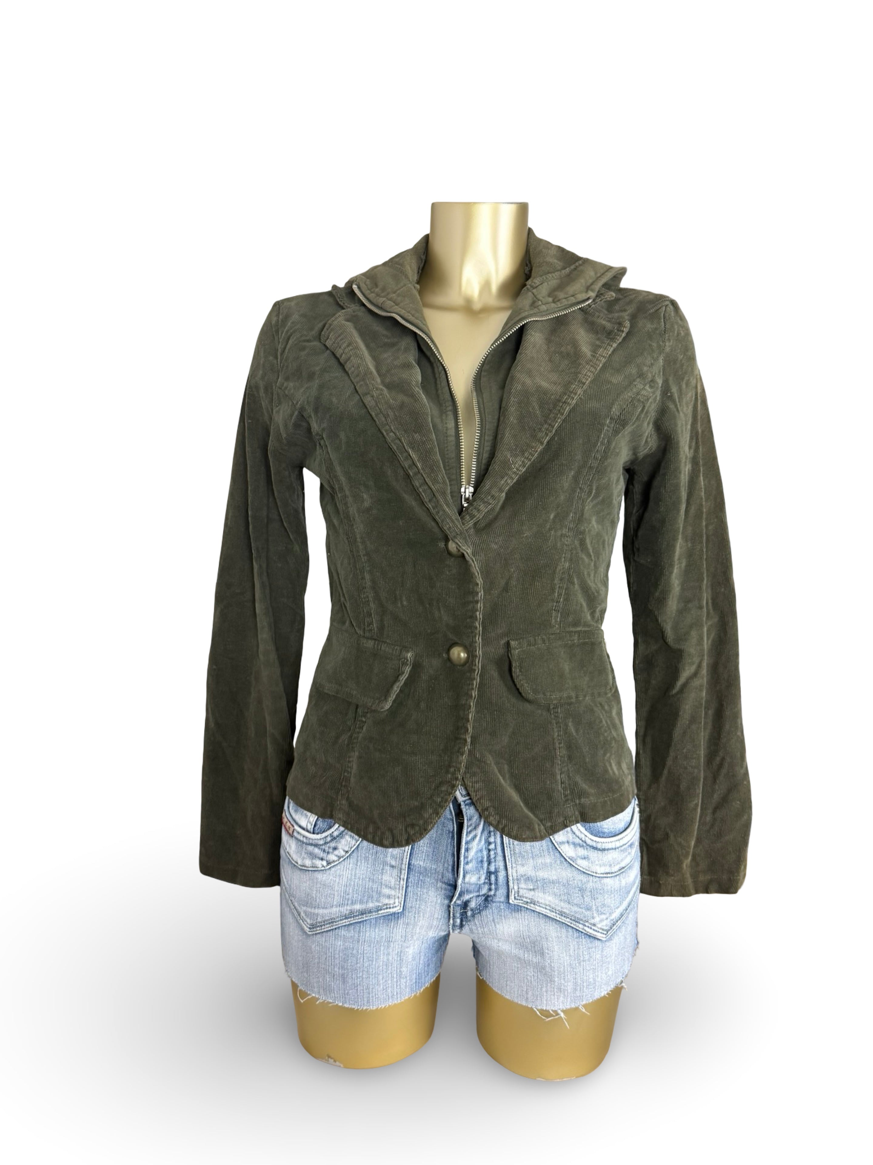 Khaki zip up hooded biker jacket (S/M)
