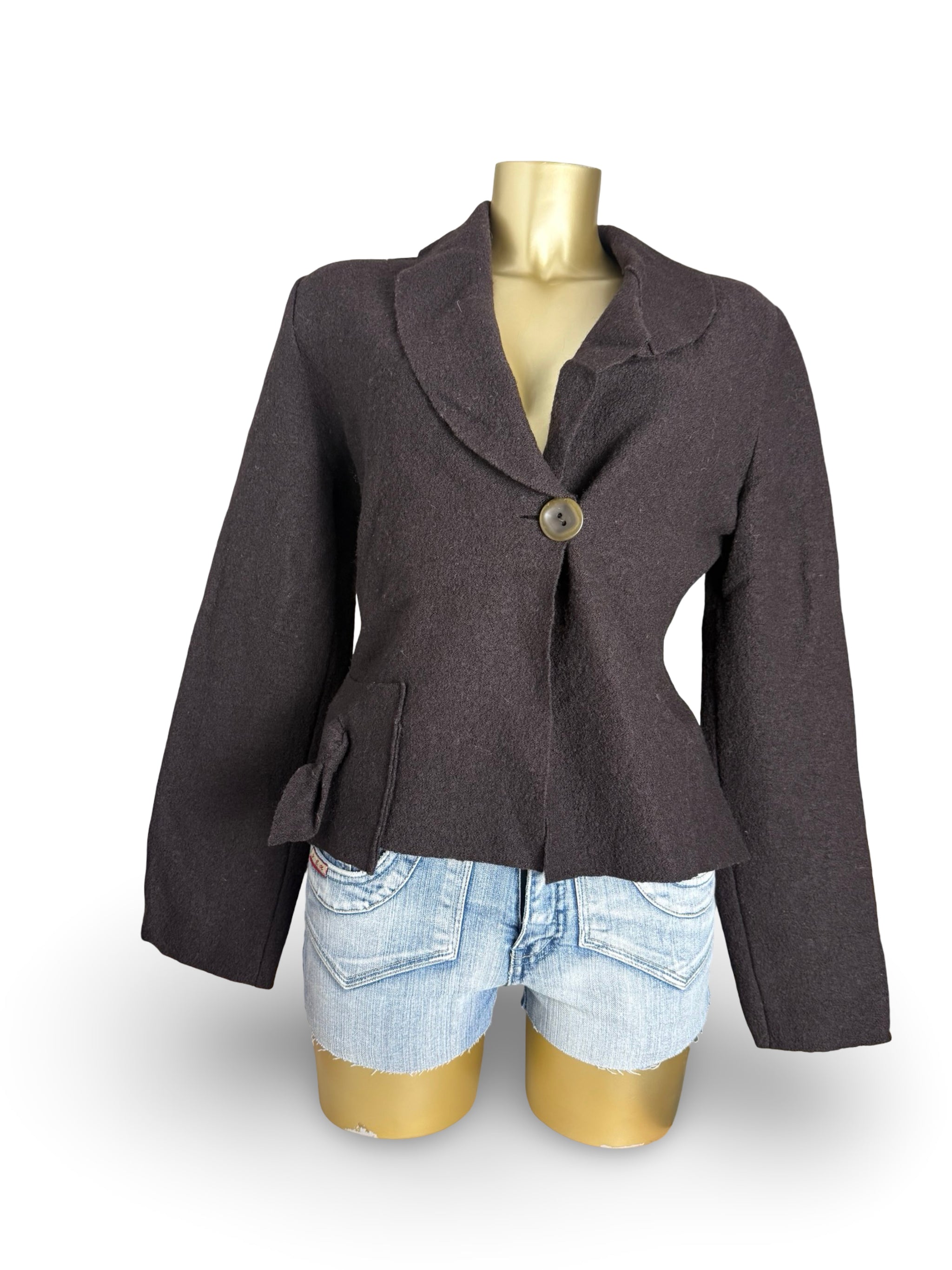 Brown 100% wool tight fit jacket (S)