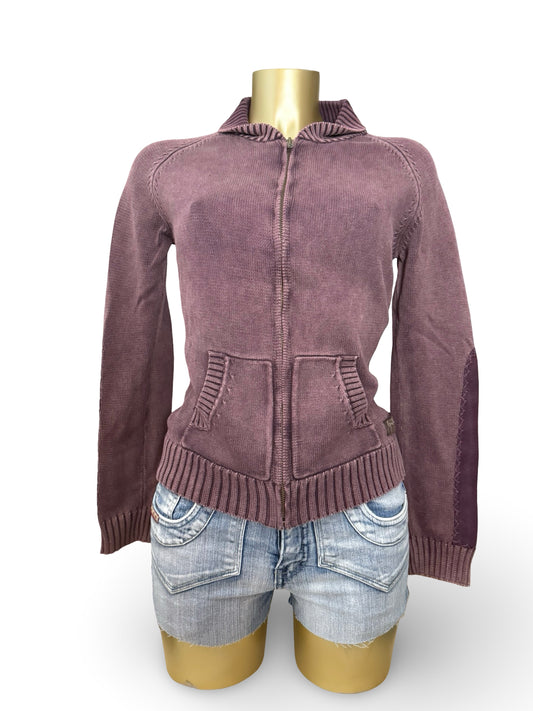 Purple 100% cotton zip up cardigan jumper (M/L)