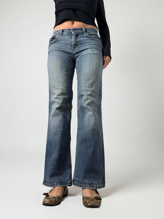 Blue low rise flared pants (S)