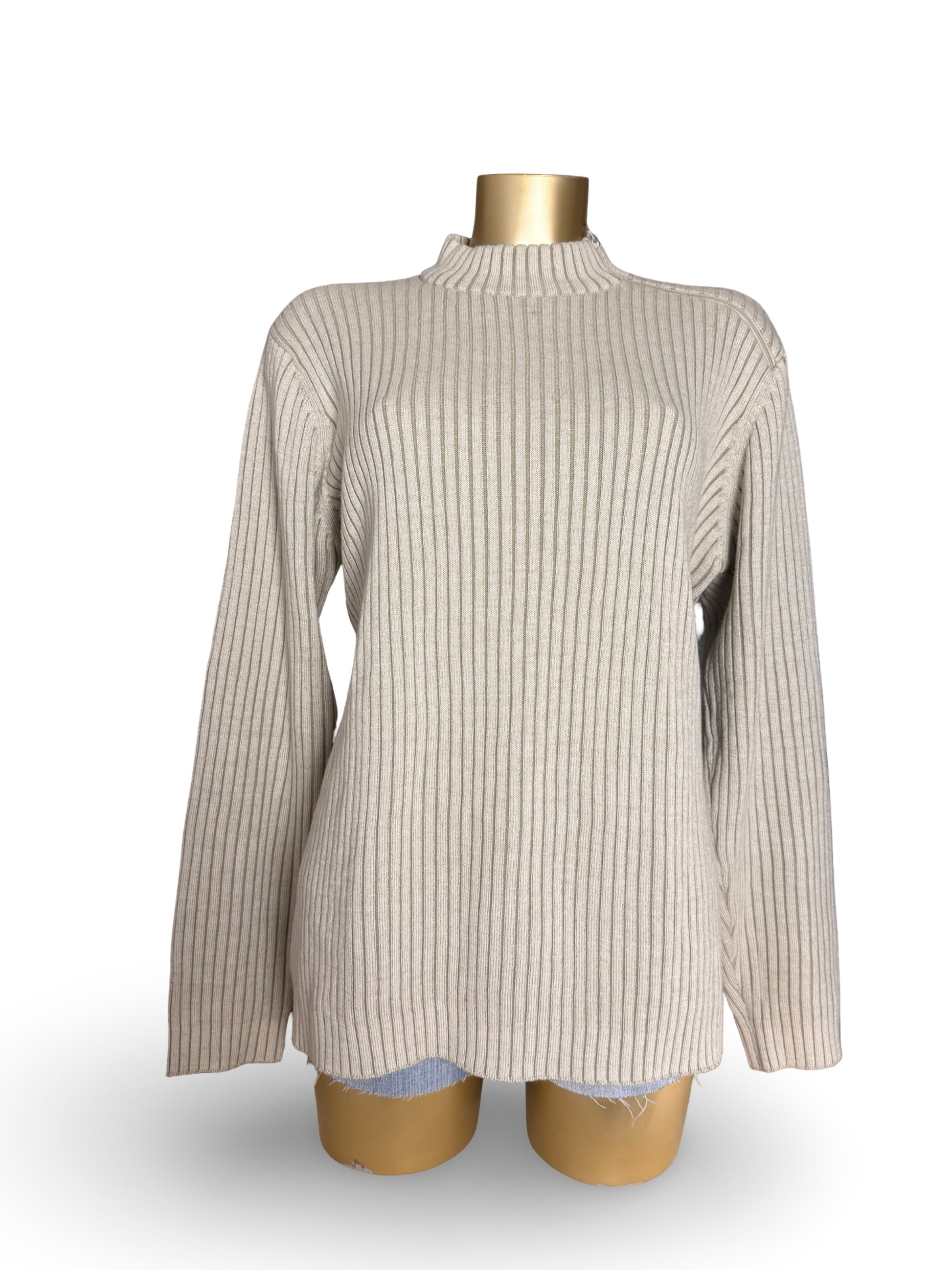 Beige zip up ribbed jumper (XXL)