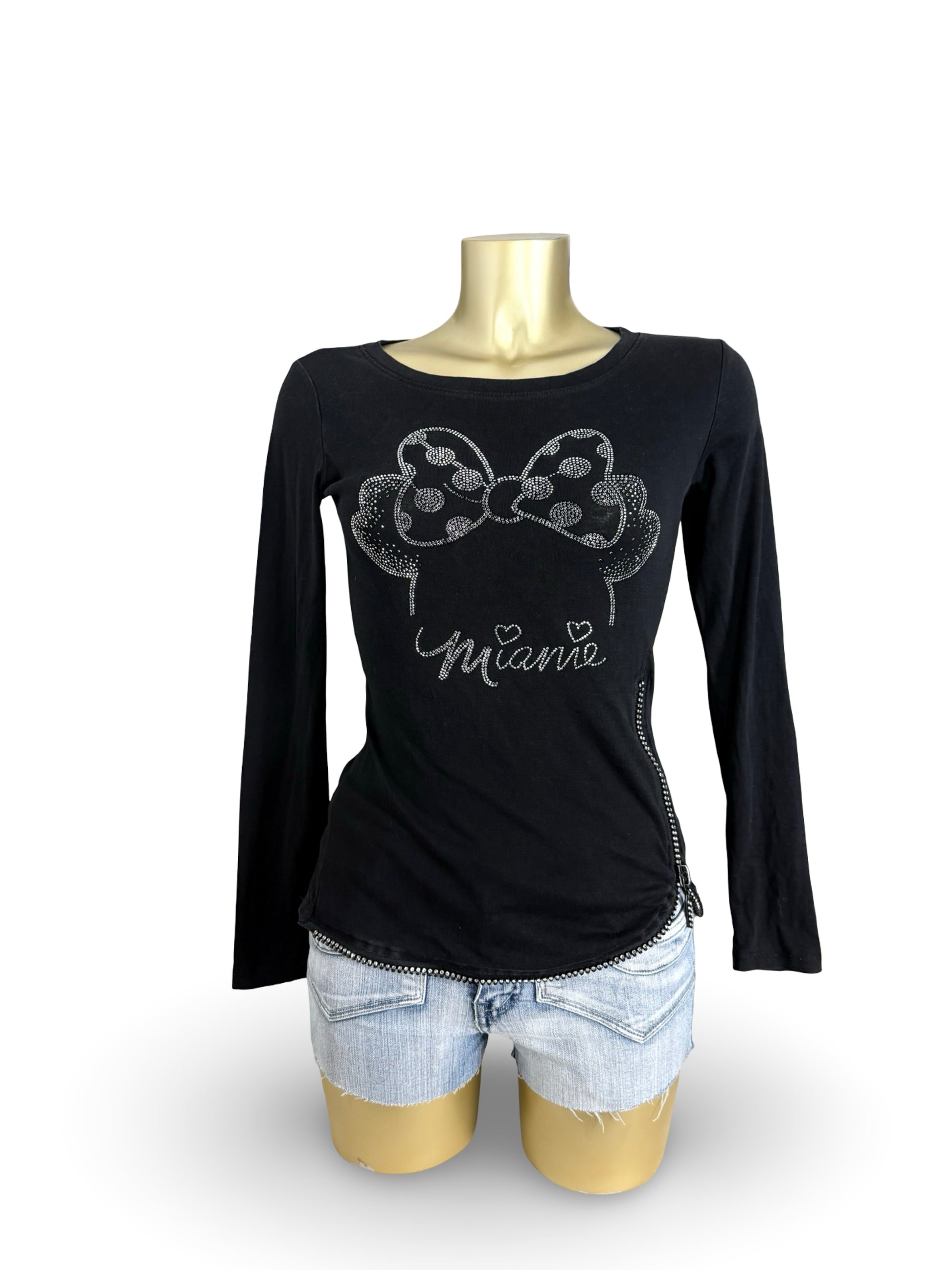 Black strass Minnie long sleeves top (XS)