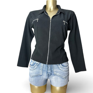 Black zip up cotton biker jacket (M/L)