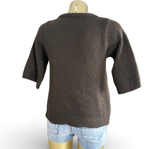 Khaki square neck cardigan jumper (S)