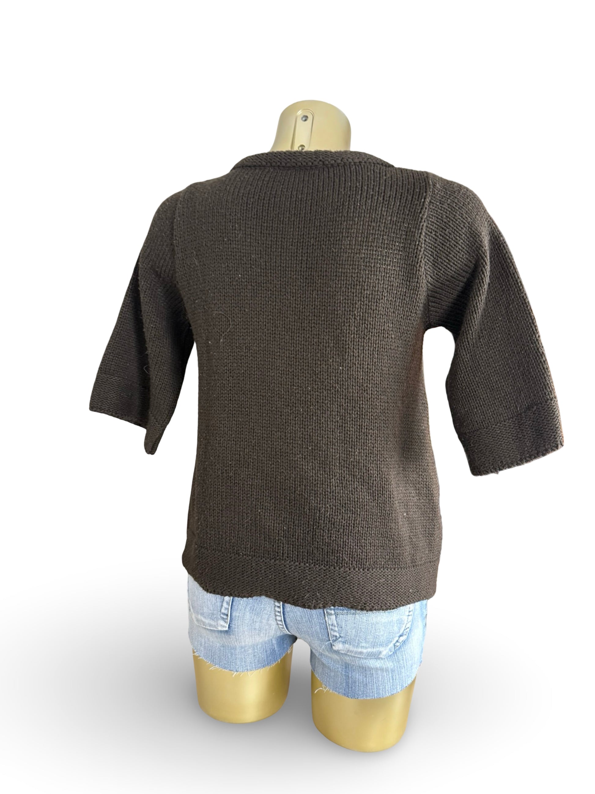Khaki square neck cardigan jumper (S)