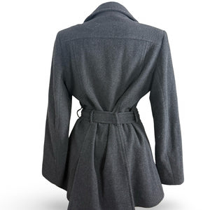 Grey wool tight fit trench coat with belt (XL)