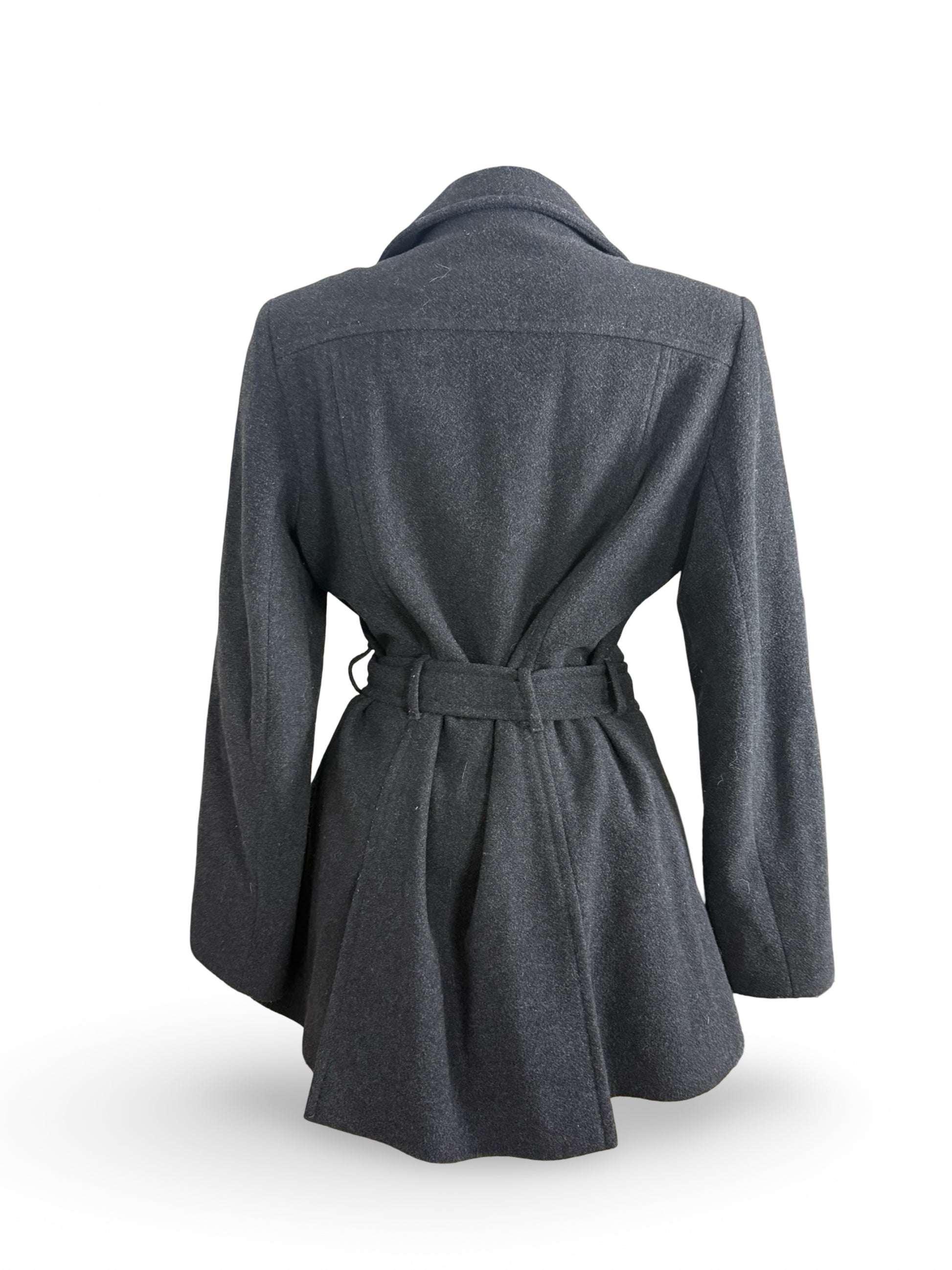 Grey wool tight fit trench coat with belt (XL)