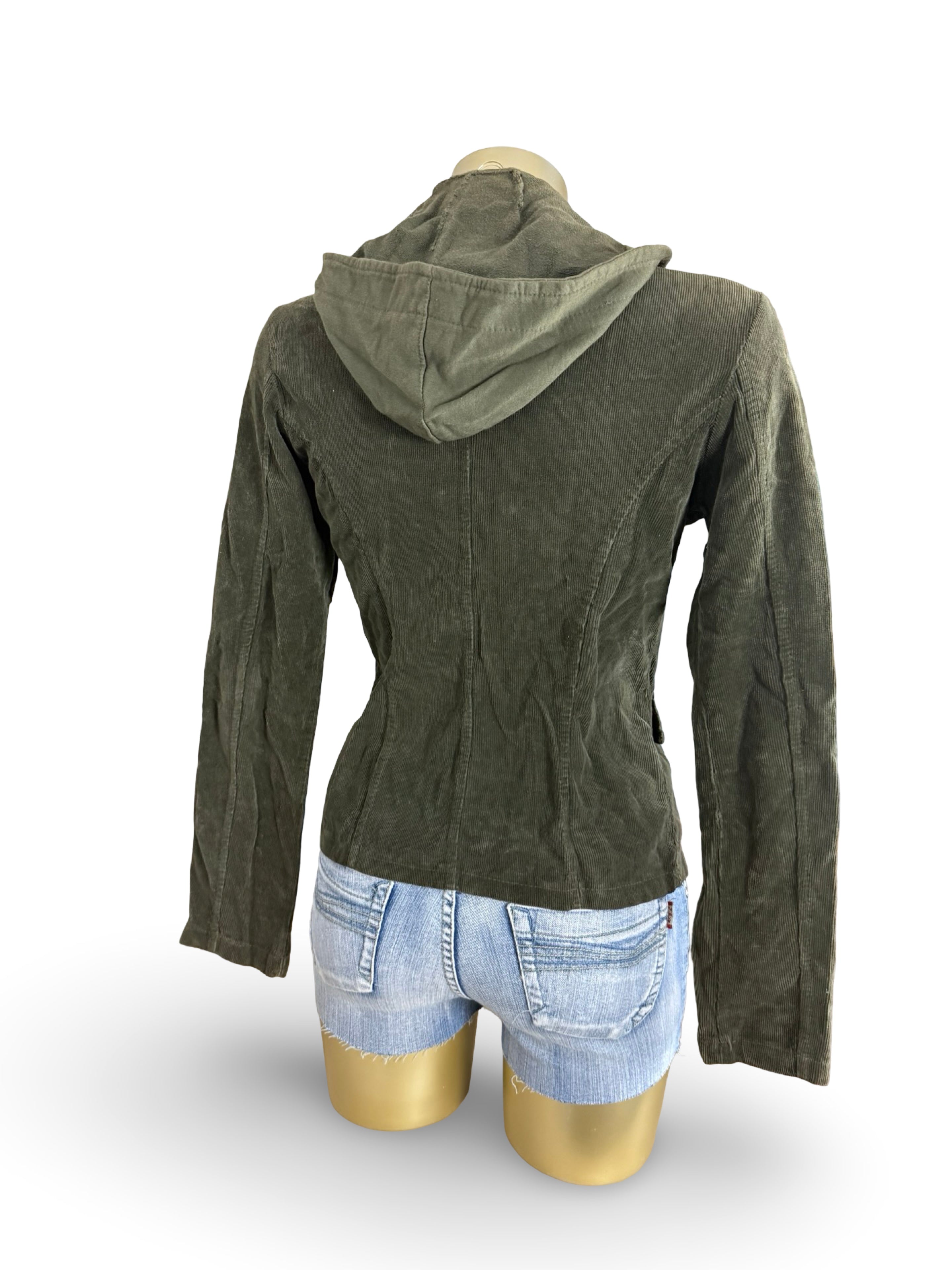 Khaki zip up hooded biker jacket (S/M)