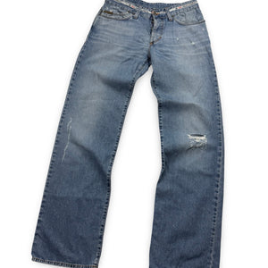 Blue denim low rise baggy pants (M)
