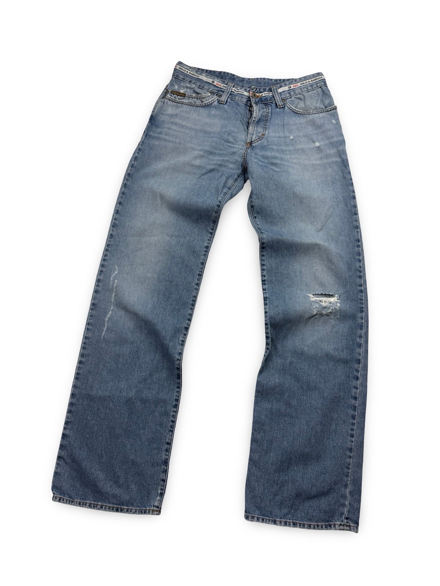 Blue denim low rise baggy pants (M)