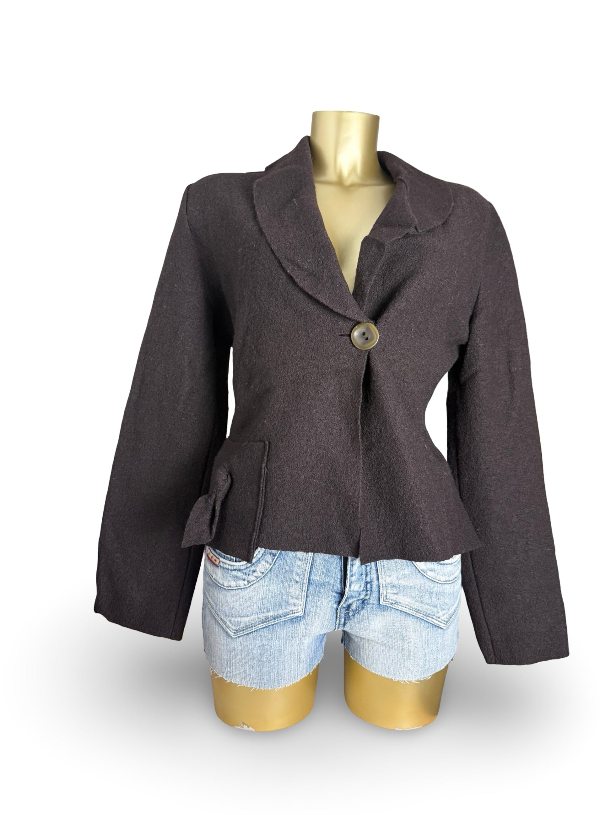 Brown 100% wool tight fit jacket (S)