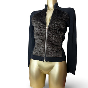 Black golden velvet zip up tight fit jacket (S)