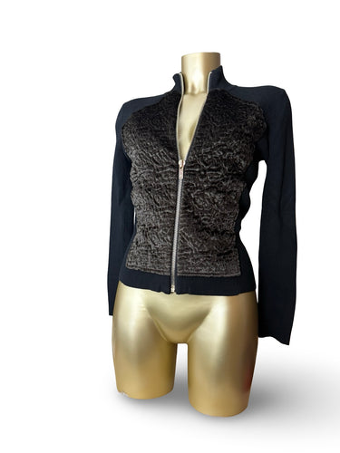 Black golden velvet zip up tight fit jacket (S)