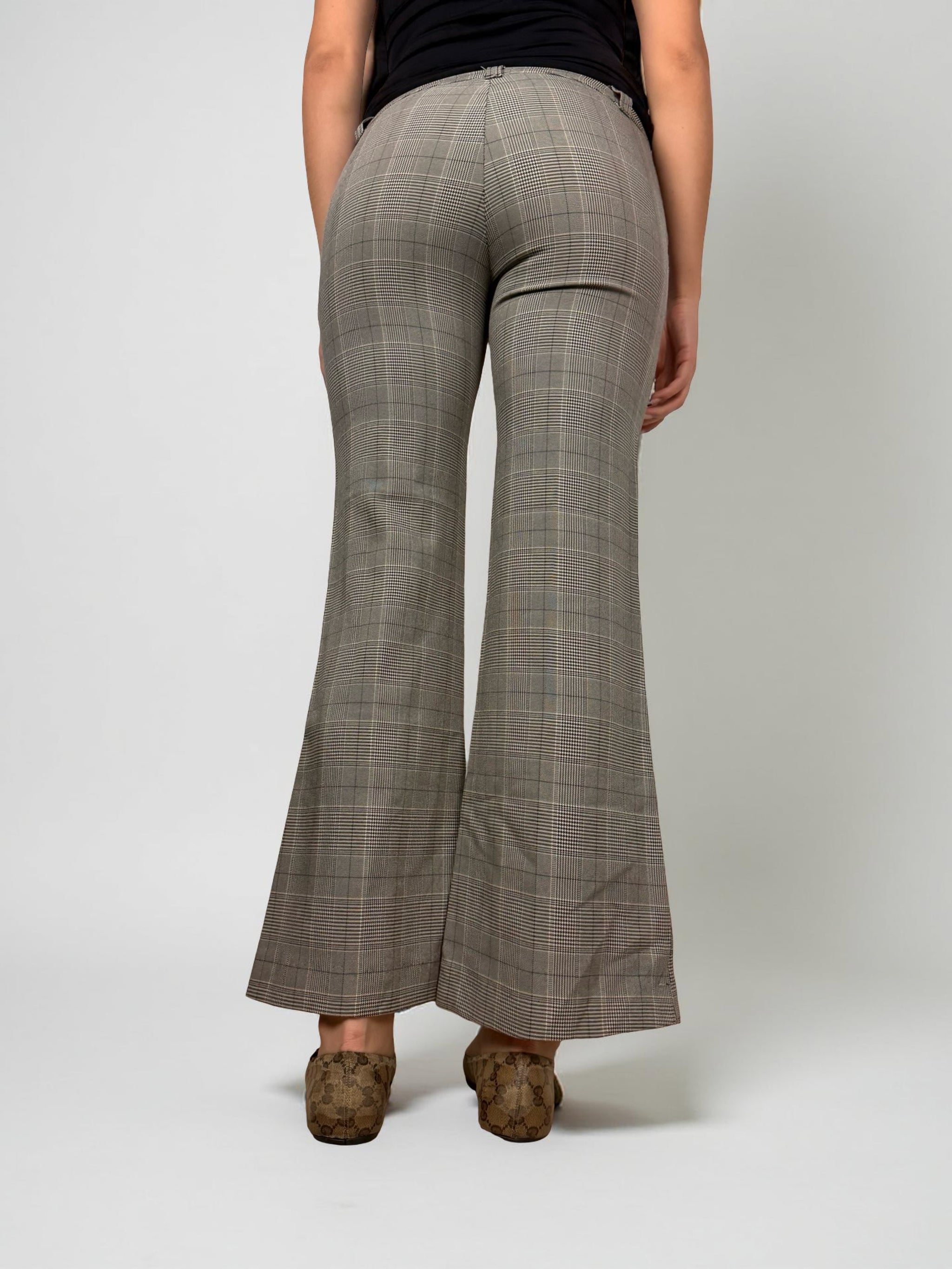 Grey check print low waist office flare pants (XS/S)