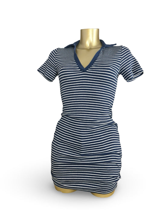 Navy striped cotton polo dress (XS)