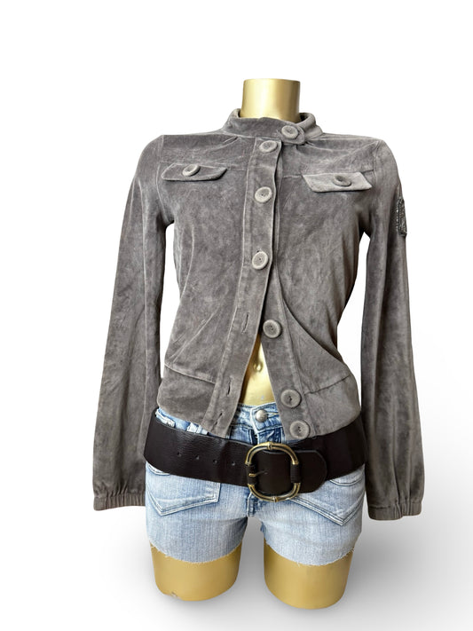 Khaki velvet tight fit jacket (S)