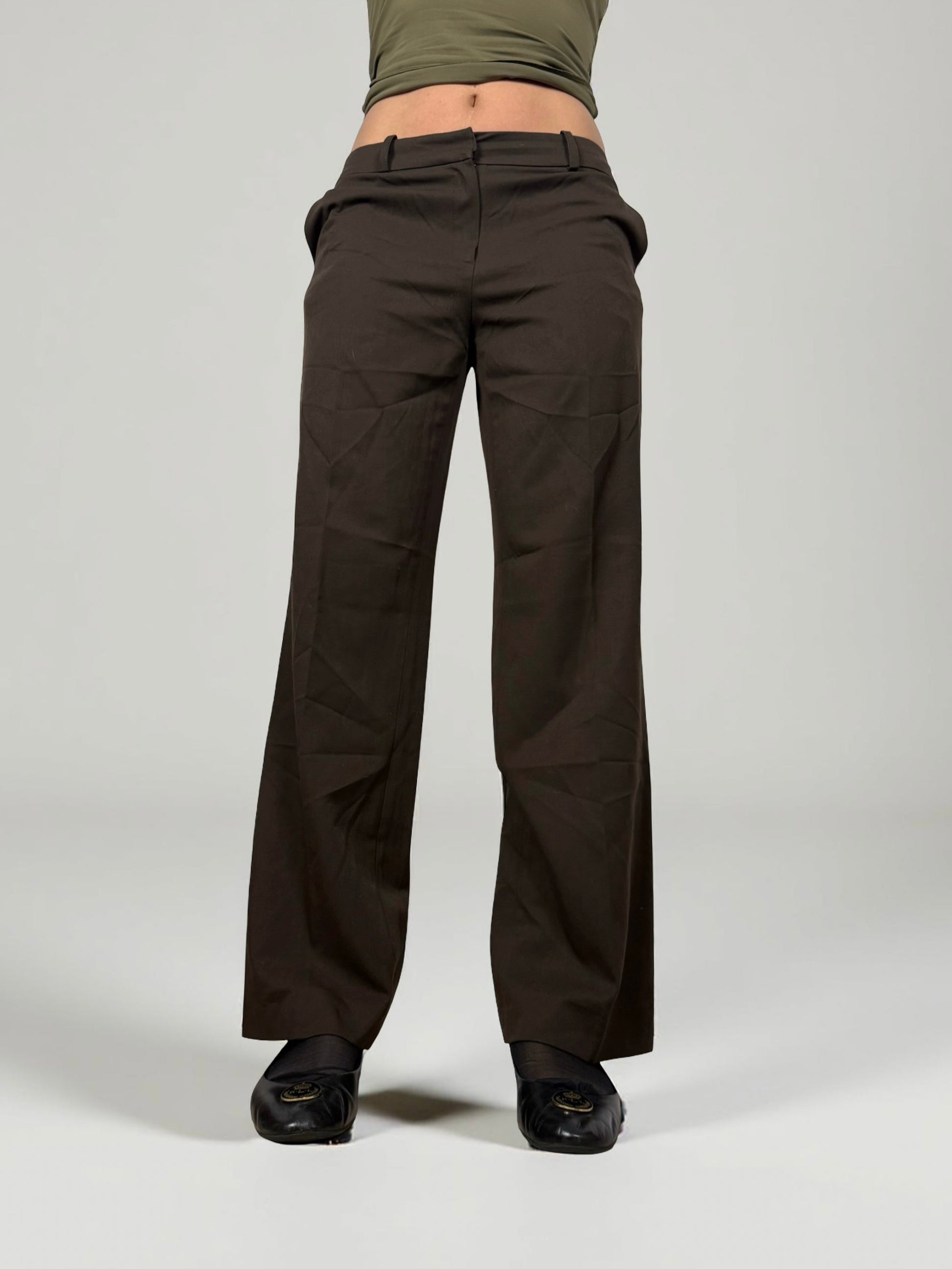 Brown low rise office baggy pants (M)