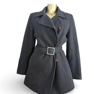 Grey wool tight fit trench coat with belt (XL)
