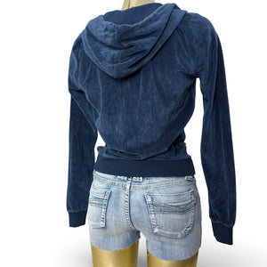 Navy blue velvet zip up hoodie jacket (L)
