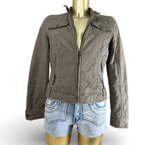 Brown tight fit zip up biker jacket (M/L)