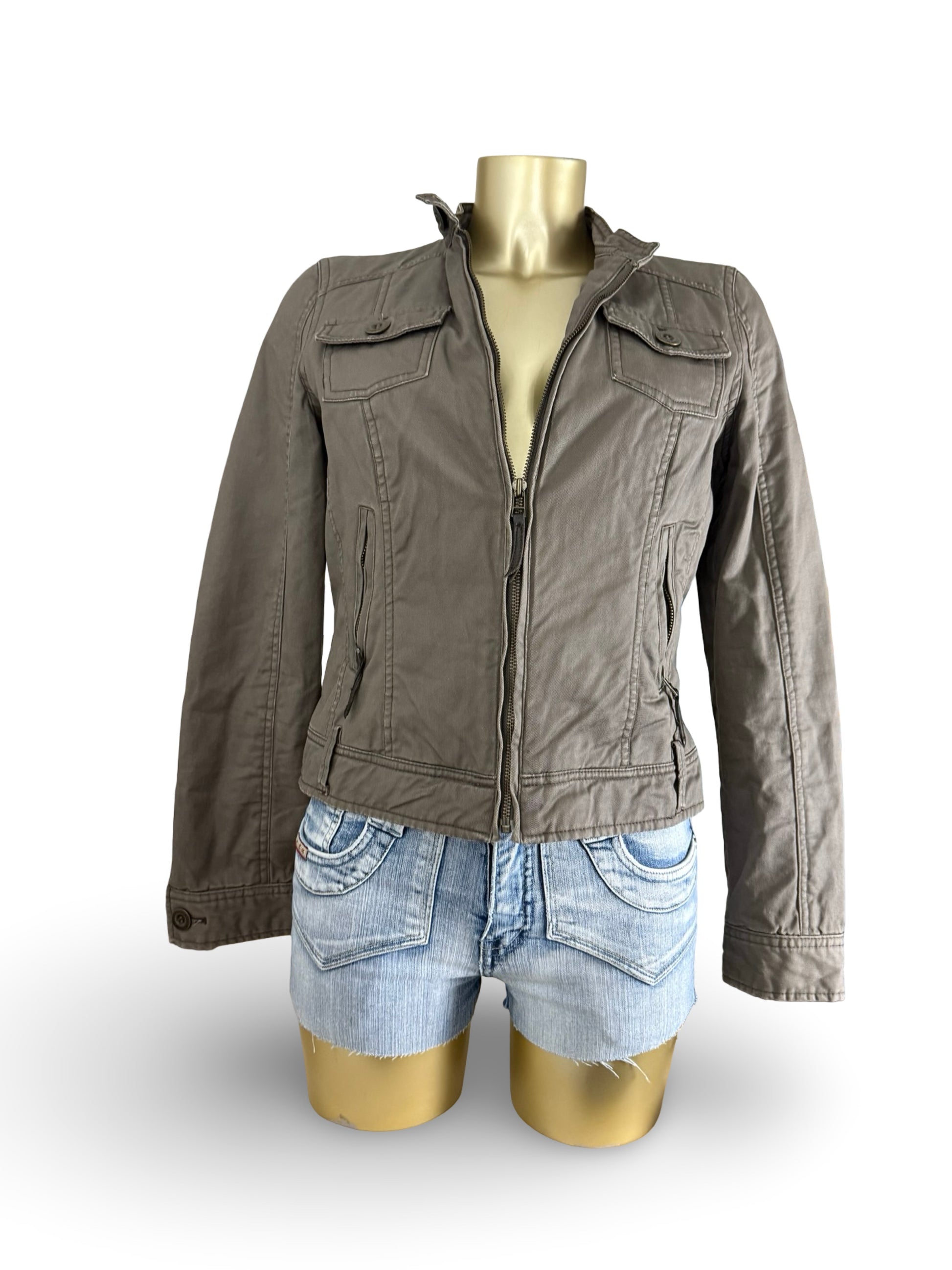 Brown tight fit zip up biker jacket (M/L)
