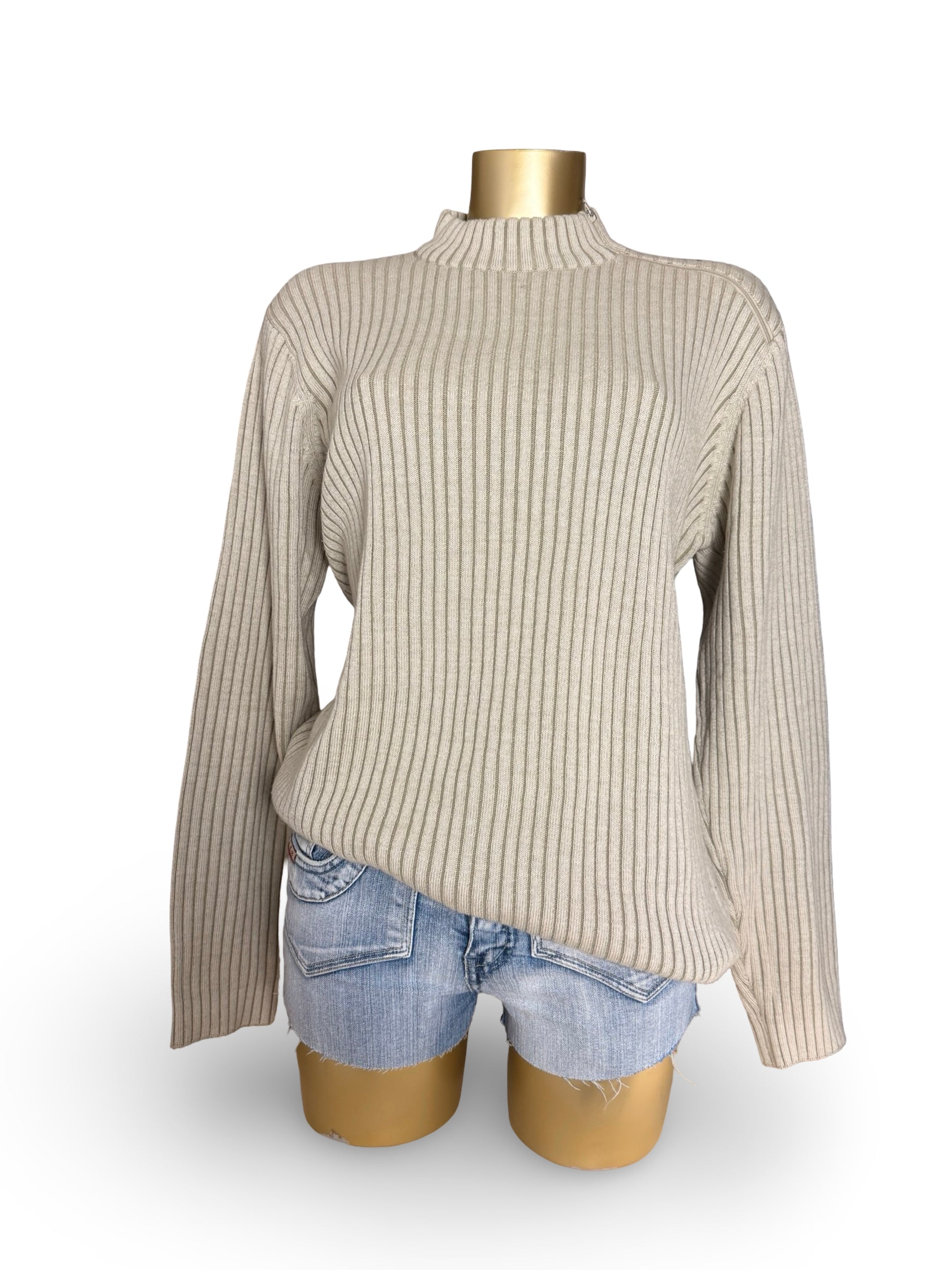 Beige zip up ribbed jumper (XXL)