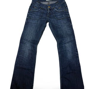 Blue denim low rise flare pants (XS)