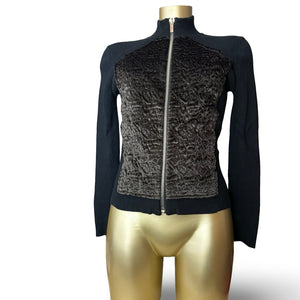 Black golden velvet zip up tight fit jacket (S)