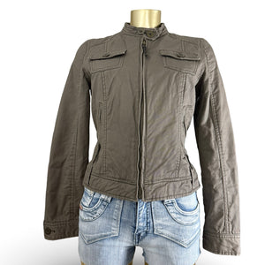 Brown tight fit zip up biker jacket (M/L)