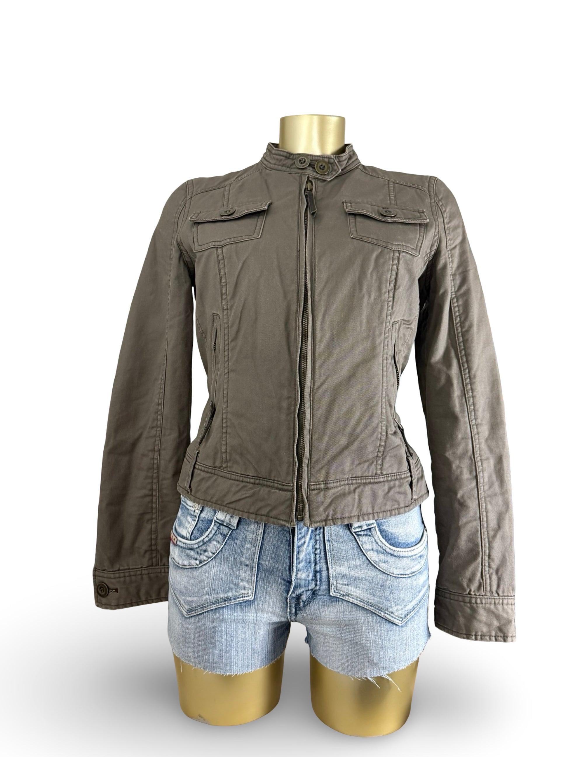 Brown tight fit zip up biker jacket (M/L)