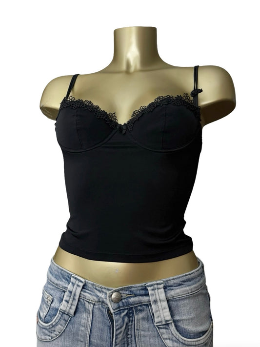 Black bustier lycra babydoll top (XS)