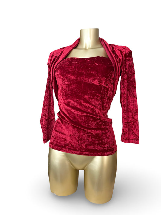 Red velvet tight fit long sleeves top (S)