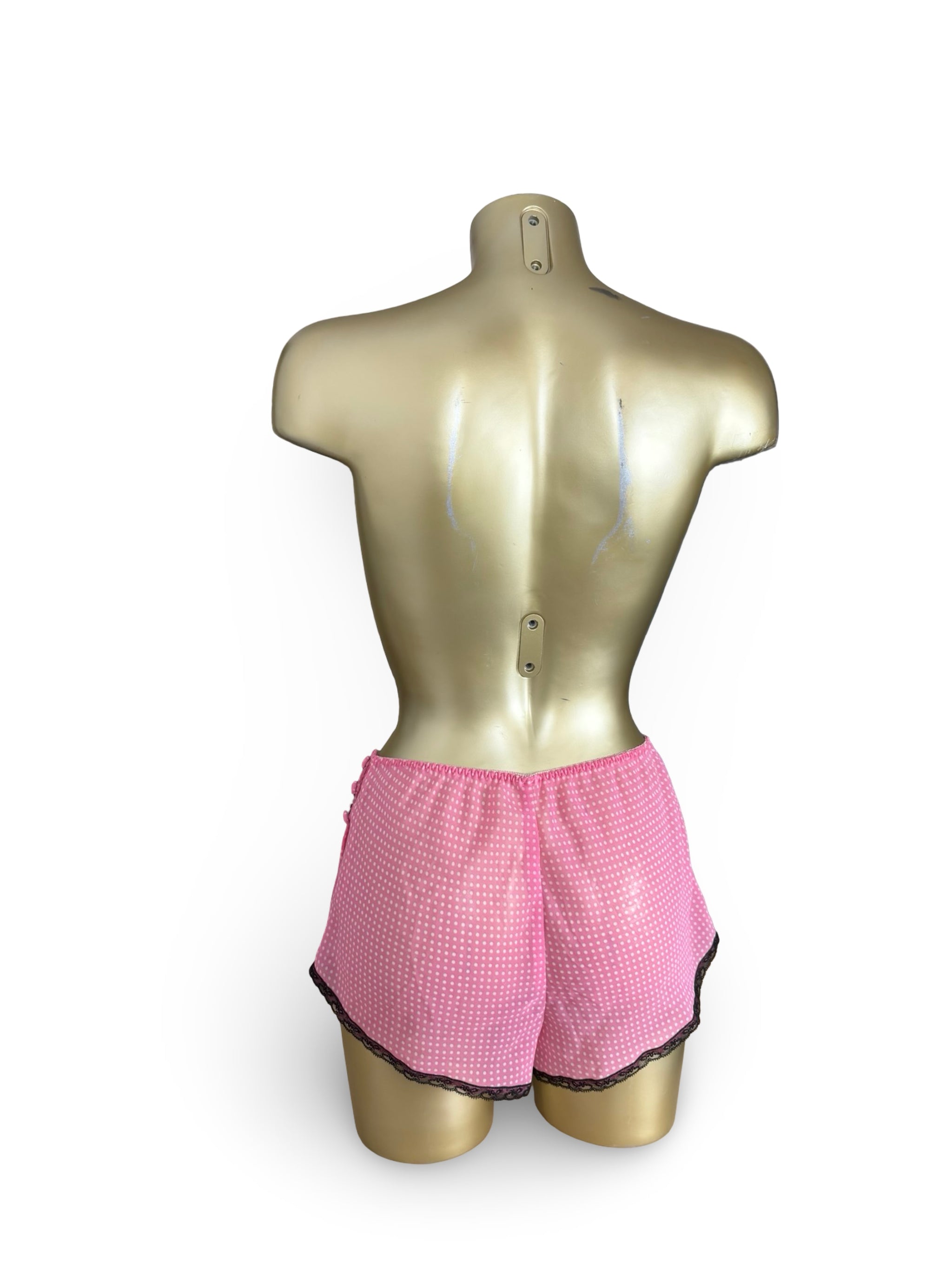 Pink polka dots mesh shorty + top set (M)