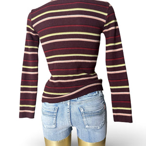 Purple striped stretchy turtleneck wool  jumper (S/M)